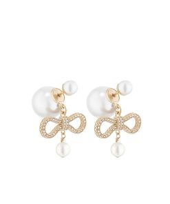 Dior Tribales Earrings In Bow Shaped With Pearls Gold