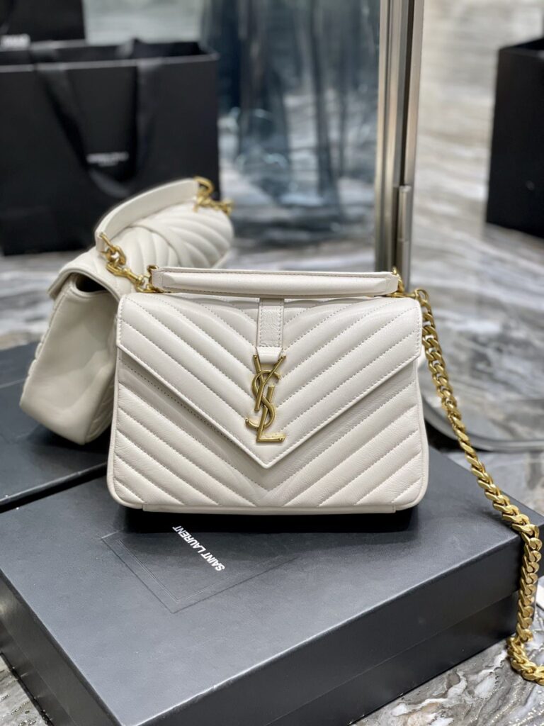 Saint Laurent College Medium Chain Bag In Quilted Leather White 24Cm 600279Brm079207 - Image 9