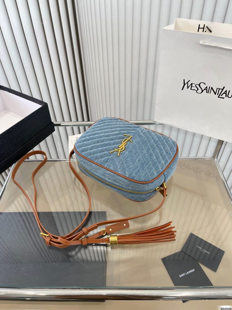 Saint Laurent Women'S Blue Mini Lou Denim Camera Bag 23Cm - Image 8