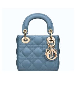Dior Micro Lady Dior Cannage Lambskin Handbag Blue 12Cm