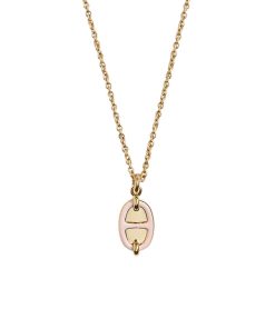 Hermes Mini Maillon Pendant Small Model Necklace Gold Tone With Light Pink H100053Fed2