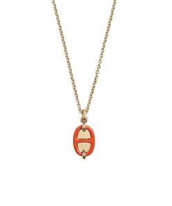 Hermes Mini Maillon Pendant Small Model Necklace Gold Tone With Orange H100053Fed1