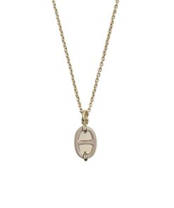 Hermes Mini Maillon Pendant Small Model Necklace Gold Tone With Grey H100053Fe55