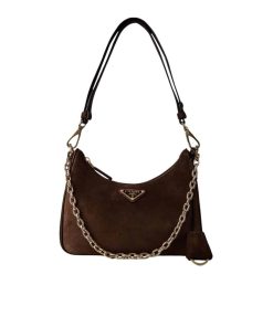 Prada Re Edition Mini Suede Shoulder Bag Dark Brown 28Cm