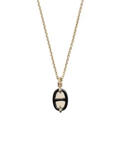 Hermes Mini Maillon Pendant Small Model Necklace Gold Tone With Black H100053Fe03