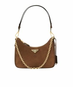 Prada Re Edition Mini Suede Shoulder Bag Brown 28Cm