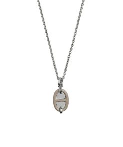 Hermes Mini Maillon Pendant Small Model Necklace Silver Tone With Grey H100053Fp55