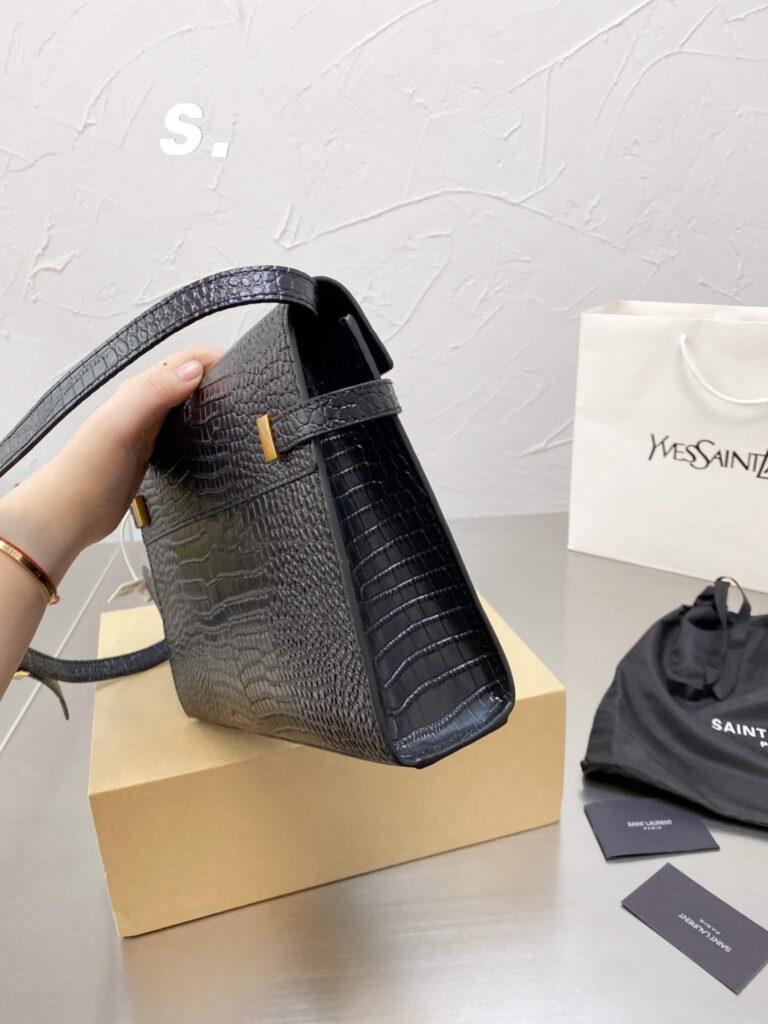 Saint Laurent Manhattan Shoulder Bag In Crocodile Embossed Shiny Black Gold 29Cm 579271Dnd0J1000 - Image 4