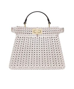 Fendi Peekaboo Iseeu Camellia Interlace Leather Bag White 28Cm
