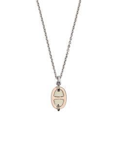 Hermes Mini Maillon Pendant Small Model Necklace Silver Tone With Light Pink H100053Fpd2