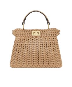 Fendi Peekaboo Iseeu Camellia Interlace Leather Bag Light Brown 28Cm