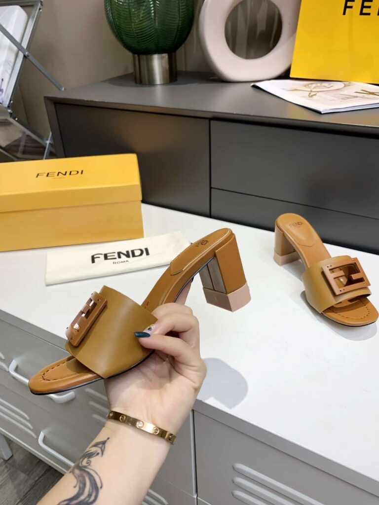 Fendi Signature Leather High Heel Beige - Image 2
