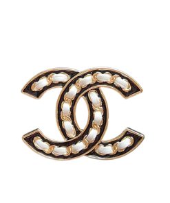 Chanel Cc Brooch Black With White Interwoven Chain Pattern