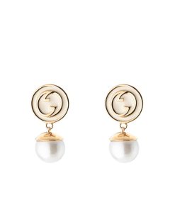 Gucci Blondie Pearl Drop Earrings Gold Tone 774612 I9757 8495