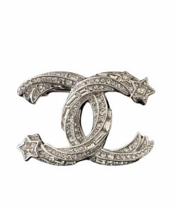 Chanel Cc Brooch Silver With Stones Attached And Two Stars