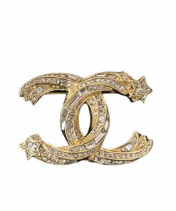 Chanel Cc Brooch Gold With Stones Attached And Two Stars