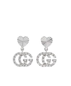 Gucci Gg Heart Earrings Silver With Crystals