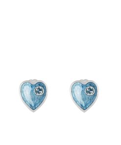 Gucci Double Gg Heart-Shaped Earrings Light Blue Enamel Silver