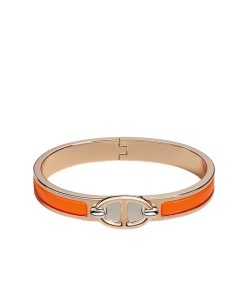 Hermes Mini Clic Anchor Chain Bracelet Rose Gold Tone With Orange H209000Fo8Apm
