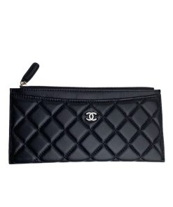 Chanel Classic Zip Pouch Lambskin Wallet Black 22Cm