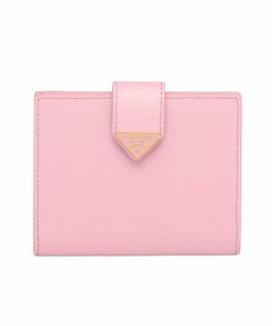 Prada Saffiano Leather Vertical Short Wallet Flap Triangle Logo Pink 10Cm
