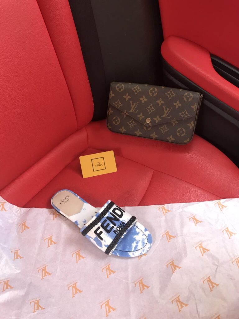 Fendi Logo-Embroidered Mule Slides Light Blue - Image 3