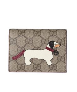 Gucci Gg Mini Wallet With Dog Detail Beige And Dark Brown 11Cm