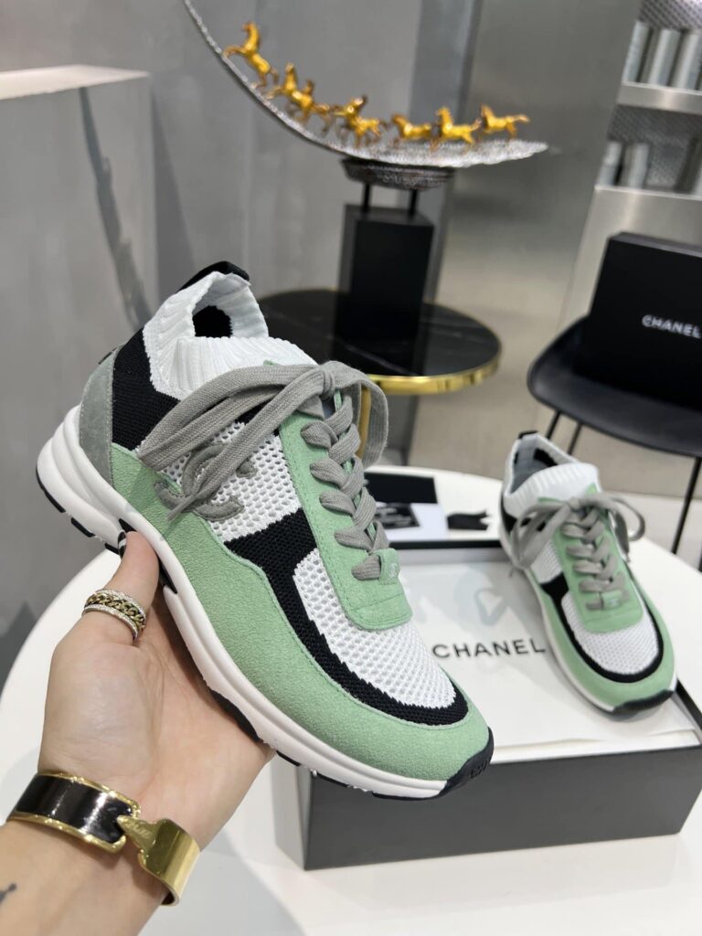 Chanel Low Top Trainer Sneakers Green And White G38750 Y55682 K3810 - Image 4
