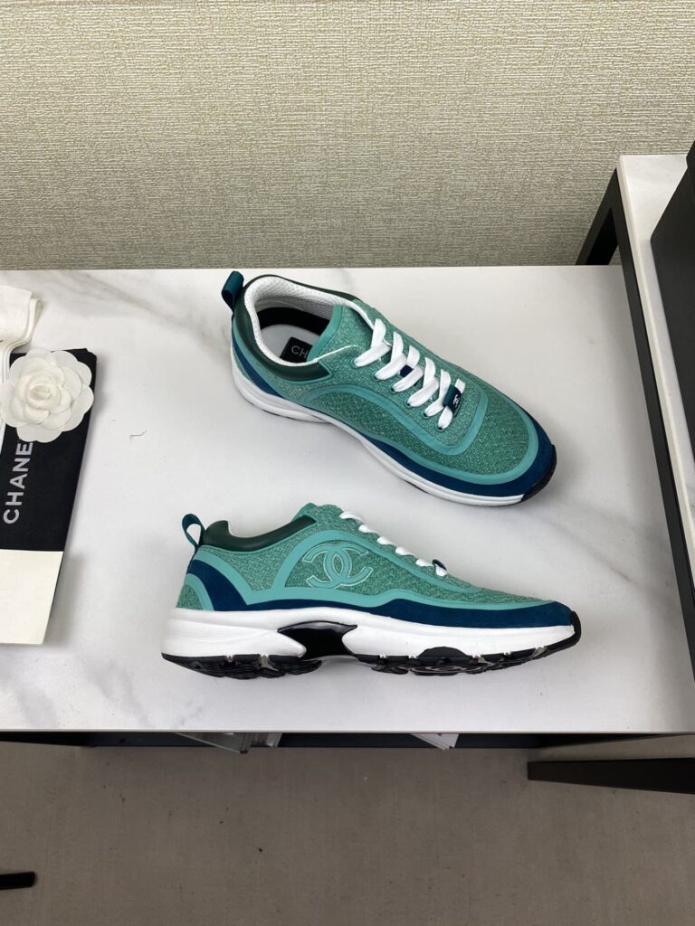 Chanel Tweed Turquoise Sneaker Green - Image 7