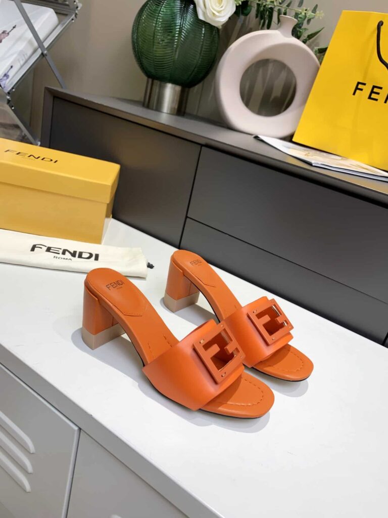 Fendi Signature Leather High Heel Orange - Image 3