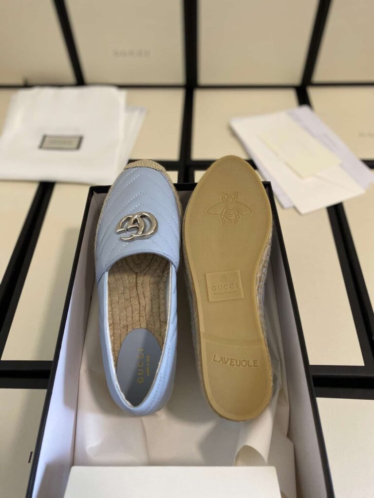 Gucci Women'S Leather Espadrille With Double G Blue 628086 - Image 9