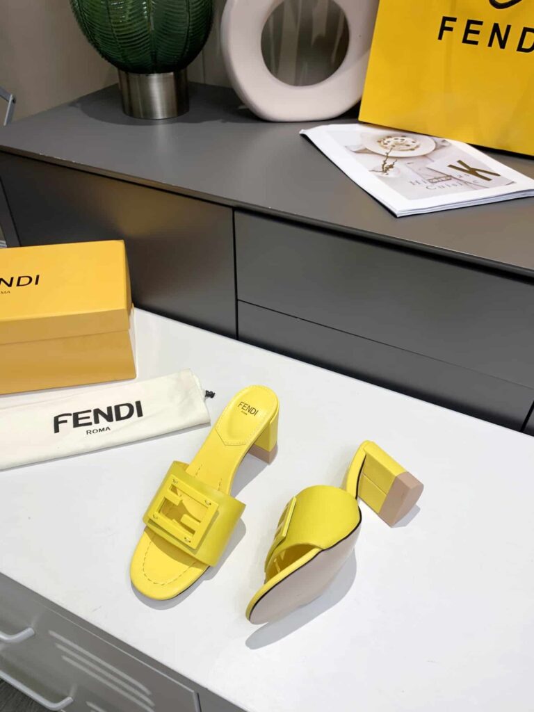 Fendi Signature Leather High Heel Yellow - Image 2