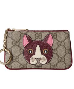 Gucci Key Case With Gg And Cat Detail Beige And Dark Brown 12Cm