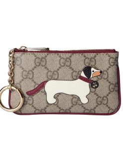 Gucci Key Case With Gg And Dog Detail Beige And Dark Brown 12Cm