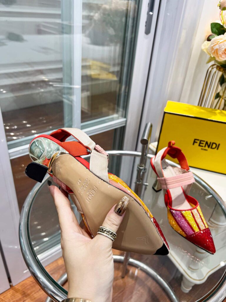 Fendi Colibri 85Mm Beaded Slingback Pumps Red - Image 7