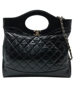 Chanel Vintage Quilted Chain Handle Bag Black 39Cm