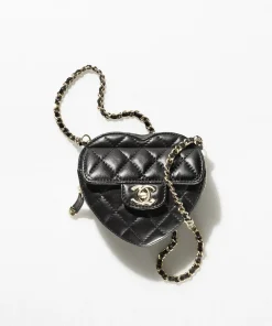 Chanel Heart Clutch With Chain Black Ap2784