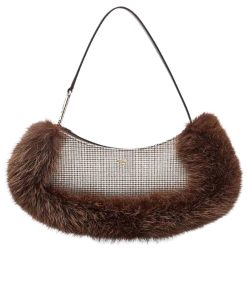 Fendi O'Lock Swing Fur Bag Dark Brown 30Cm