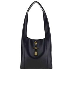 Saint Laurent Leather Shoulder Bag With Padlock Detail Black 27Cm