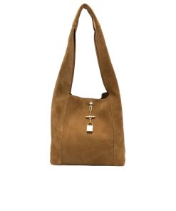 Saint Laurent Suede Shoulder Bag With Padlock Detail Brown 27Cm