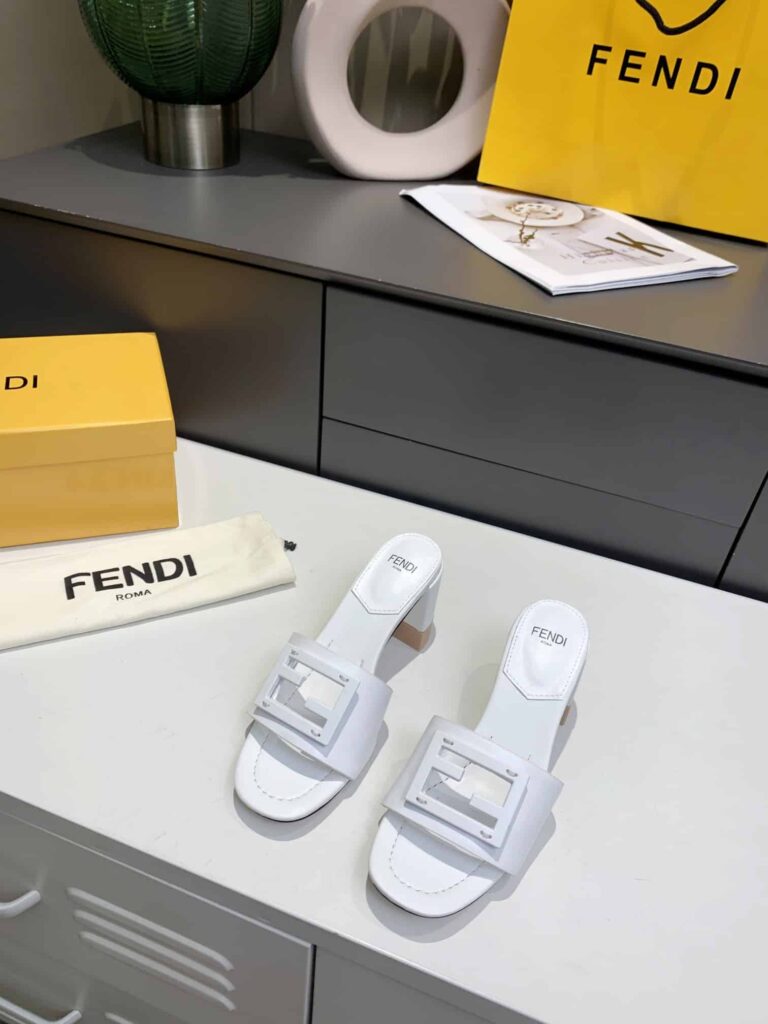 Fendi Signature Leather High Heel White - Image 3