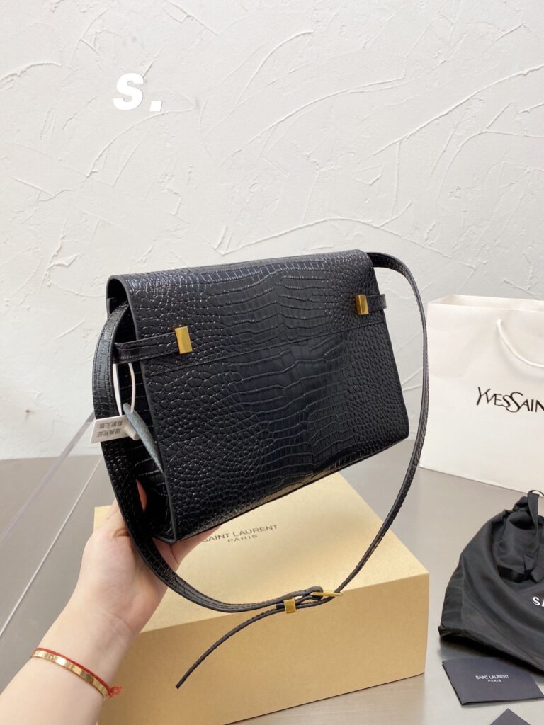 Saint Laurent Manhattan Shoulder Bag In Crocodile Embossed Shiny Black Gold 29Cm 579271Dnd0J1000 - Image 3