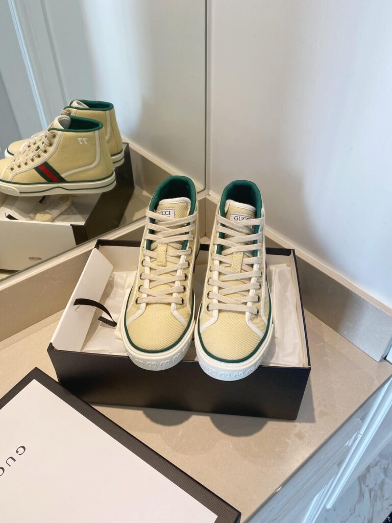 Gucci'S Go Retro Tennis 1977 Canvas High-Top Sneaker Beige - Image 3