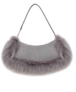 Fendi O'Lock Swing Fur Bag Light Grey 30Cm