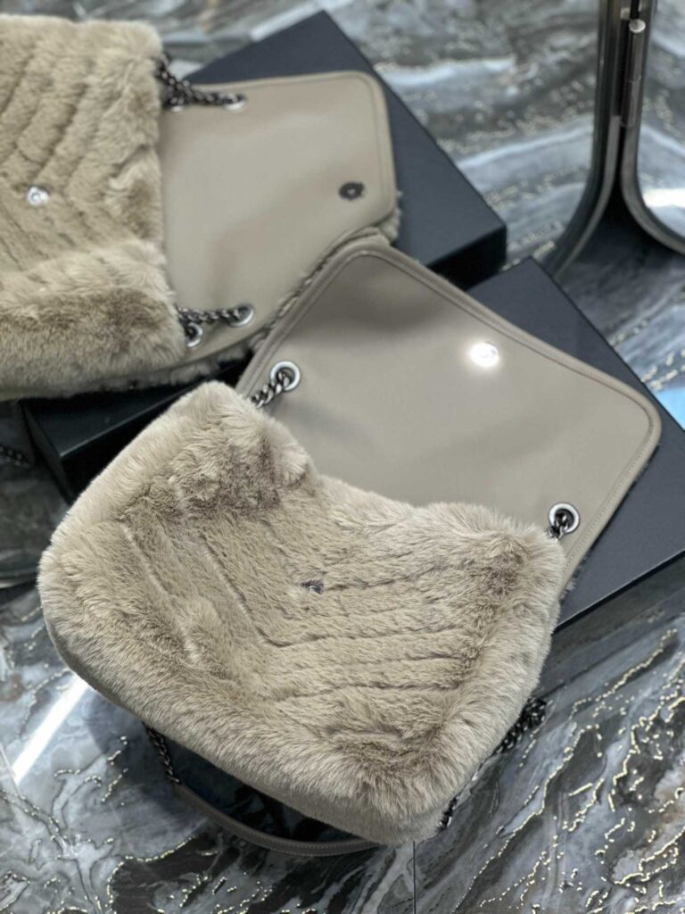 Saint Laurent Niki Medium Chain Bag In Shearling Brown 63318728B361426 - Image 4