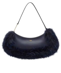 Fendi O'Lock Swing Fur Bag Black 30Cm