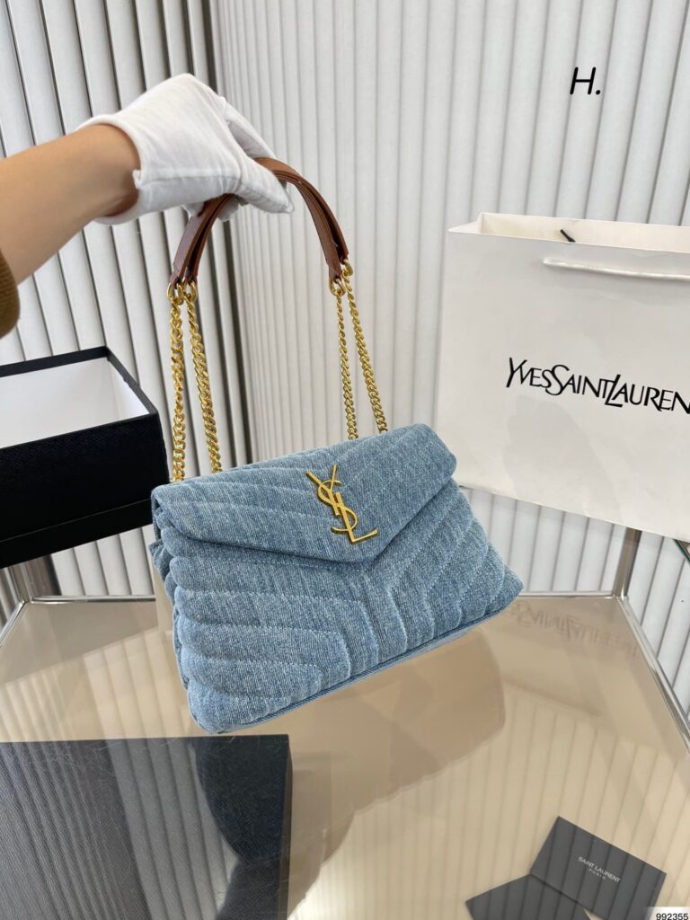 Saint Laurent Loulou Small Chain Bag In Quilted “Y” Denim Blue - Image 4