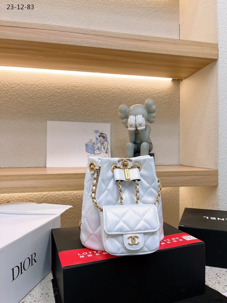 Chanel Mini Bucket Backpack Gold Tone Hardware White 19Cm - Image 2