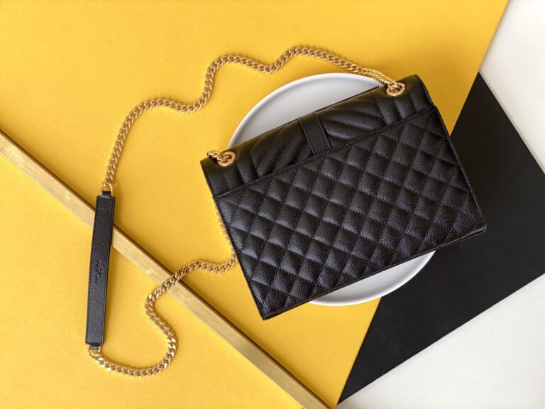 Saint Laurent Envelope Medium Chain Bag In Supple Matelassé Leather Black Gold 24Cm 6001850O7S11000 - Image 9