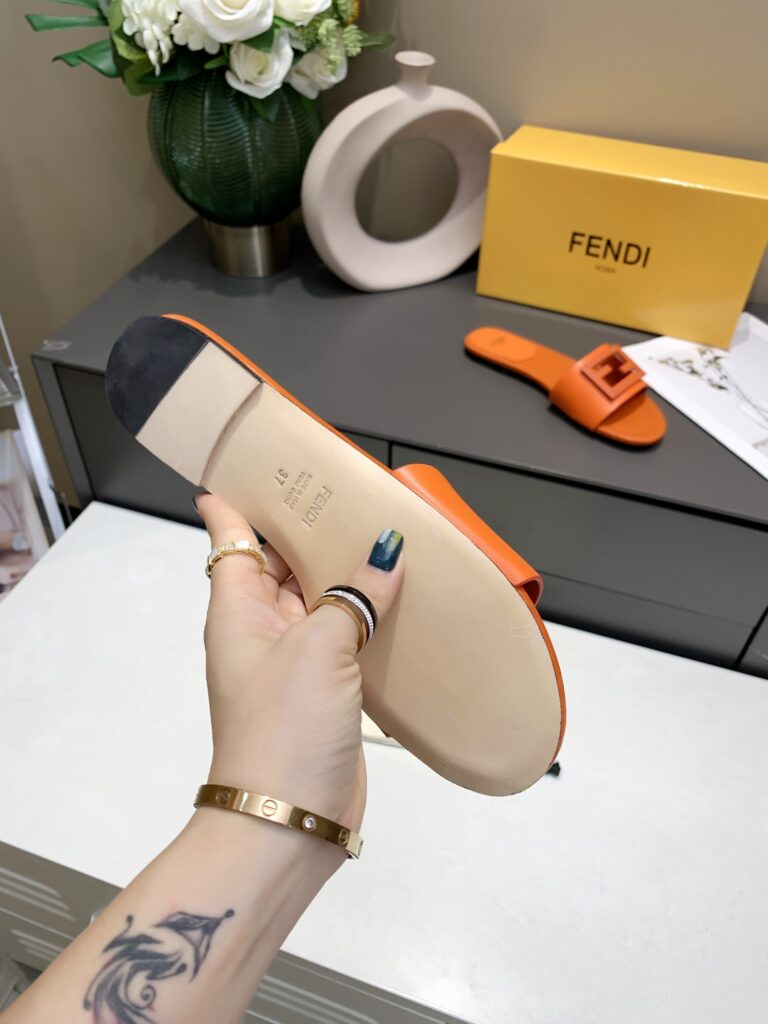 Fendi Signature Leather Sandals Slide Orange - Image 6